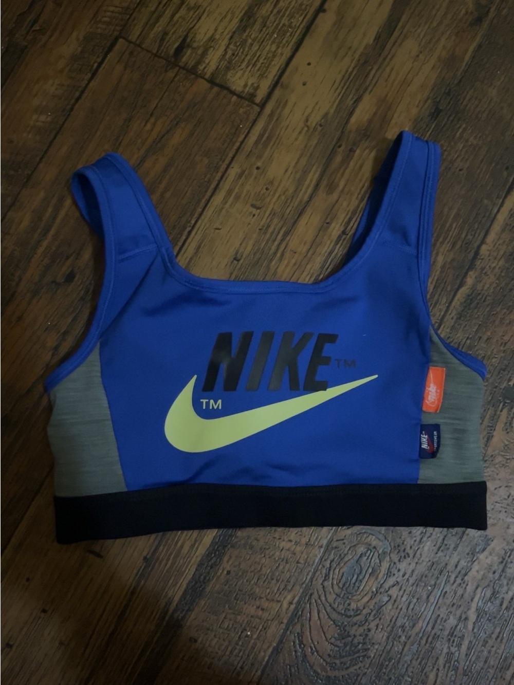 Nike Blue Swim Sports Bra Top with Yellow Swoosh and Black Band